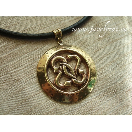 663 Brass pendant with Serpents + leather string