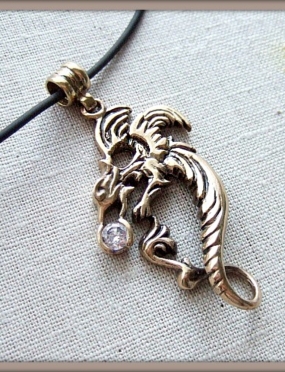 506 Brass pendant "Dragon with zircon"