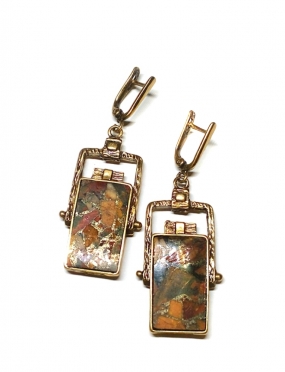 1880 Brass earrings with Reconstructed Jasper