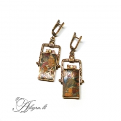 1880 Brass earrings with Reconstructed Jasper