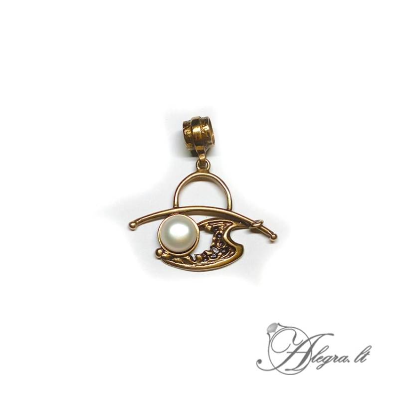 1900 Brass pendant with Freshwater Pearl