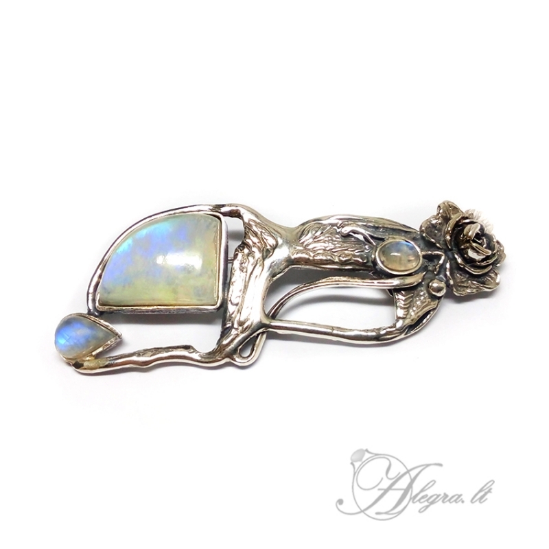 1992 Unique silver brooch with Moonstone Ag 925
