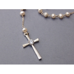 Silver rosary with Pearls and Zircon [R026]