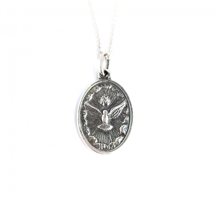3545 Sidabrinis dvipusis medalionas „Šventoji dvasia“-„Šventoji šeima“ AG925[PAKABUKAS, GRANDINĖLĖ]